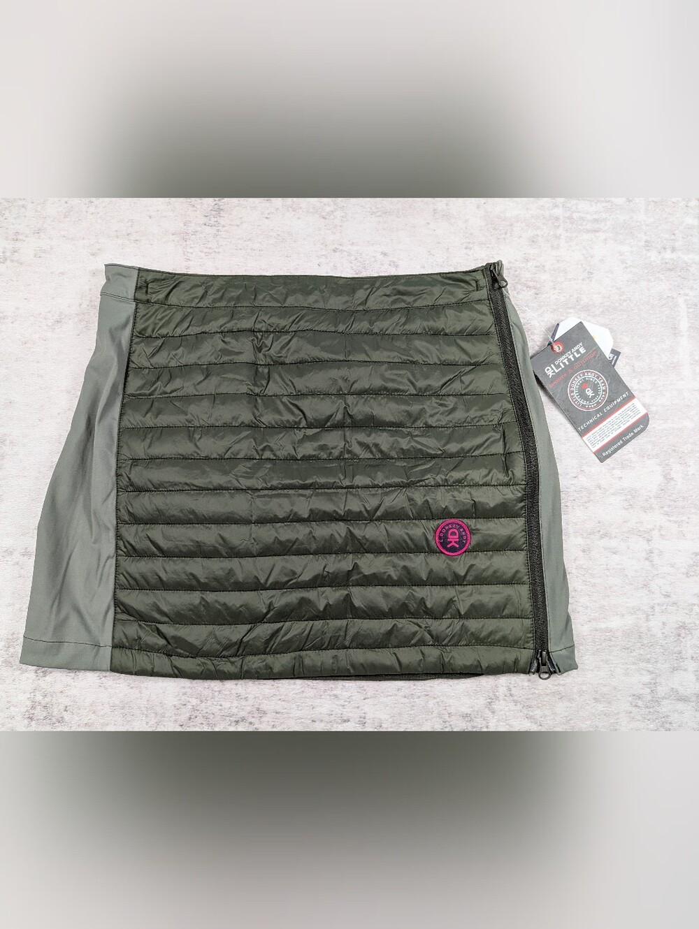 Olive Quilted Mini Skirt with Pink Logo Accent